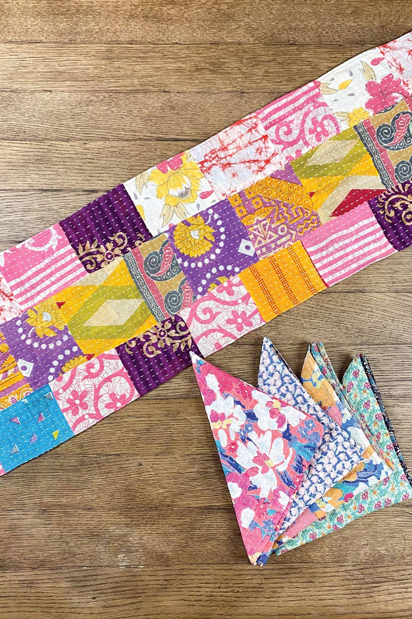 Kantha Table Runner - Spiral Circle
