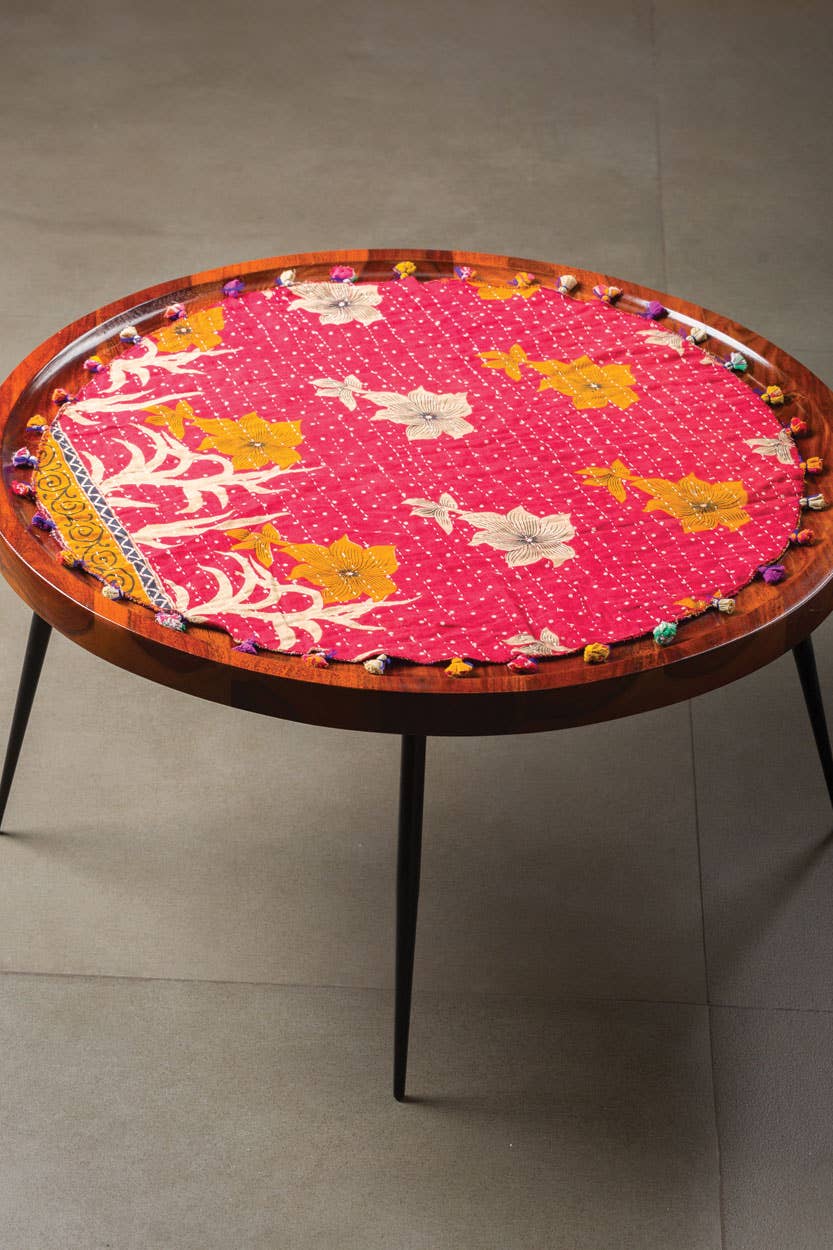 Kantha Tablecloth 25" Circle - Spiral Circle