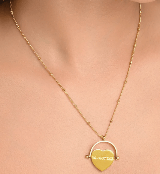 Keep Going /You Got This Spinning Heart Charm Necklace Steel - Spiral Circle