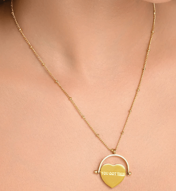 Keep Going /You Got This Spinning Heart Charm Necklace Steel - Spiral Circle