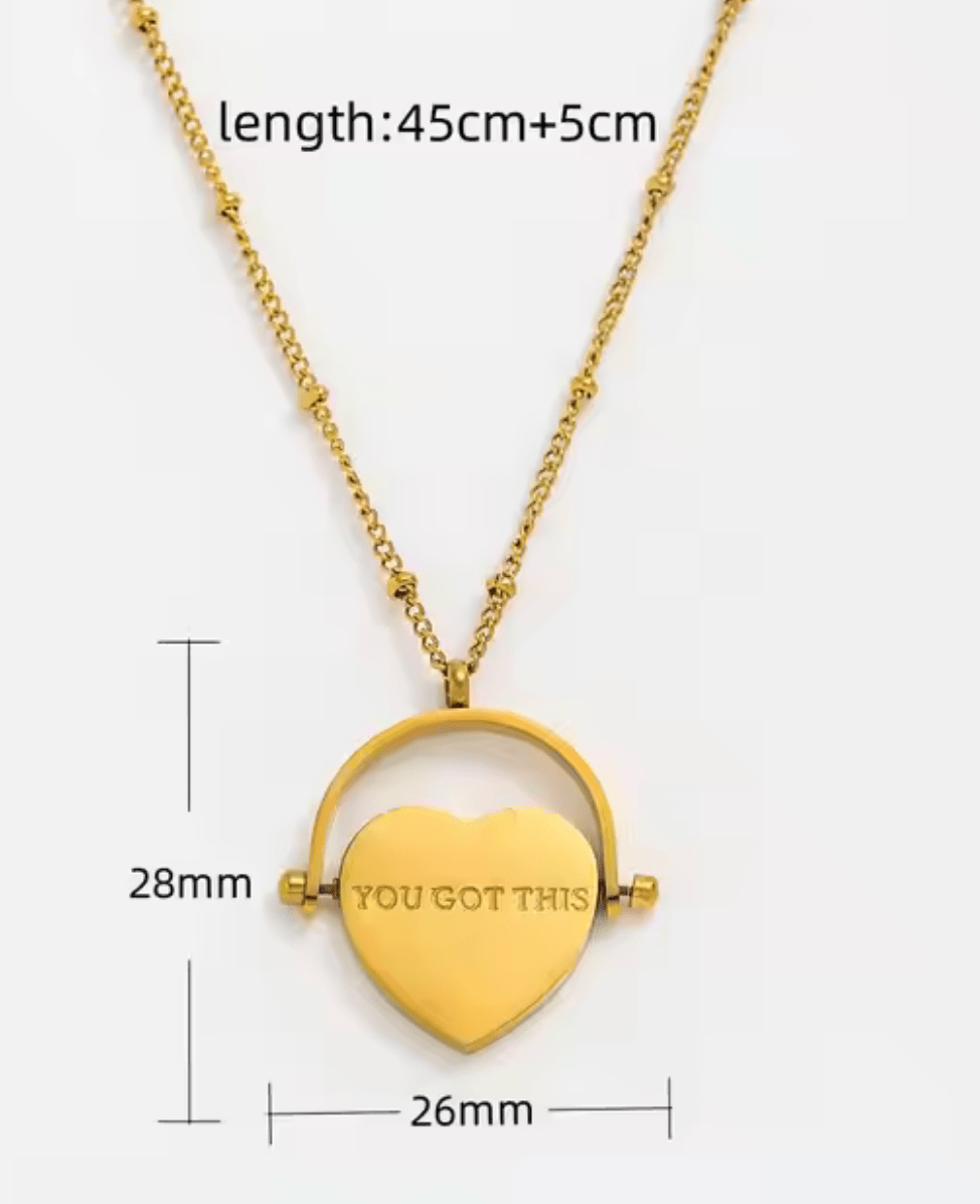 Keep Going /You Got This Spinning Heart Charm Necklace Steel - Spiral Circle
