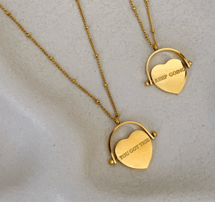 Keep Going /You Got This Spinning Heart Charm Necklace Steel - Spiral Circle