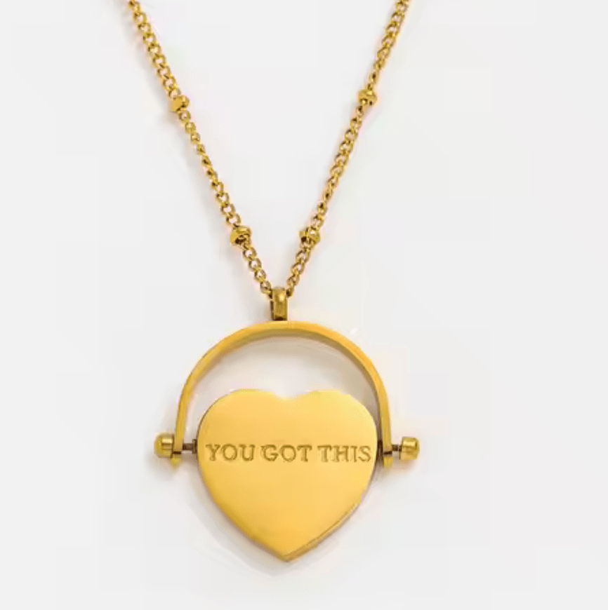 Keep Going /You Got This Spinning Heart Charm Necklace Steel - Spiral Circle