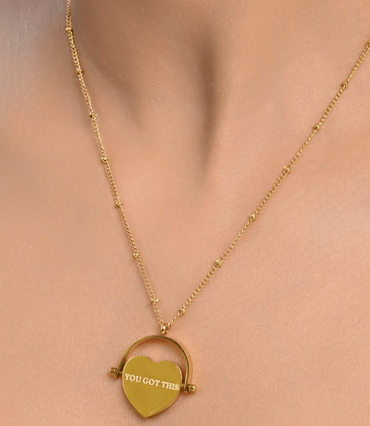 Keep Going /You Got This Spinning Heart Charm Necklace Steel - Spiral Circle