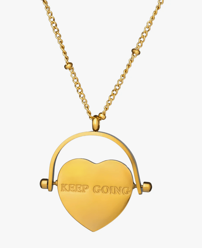 Keep Going /You Got This Spinning Heart Charm Necklace Steel - Spiral Circle