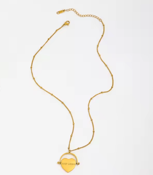 Keep Going /You Got This Spinning Heart Charm Necklace Steel - Spiral Circle