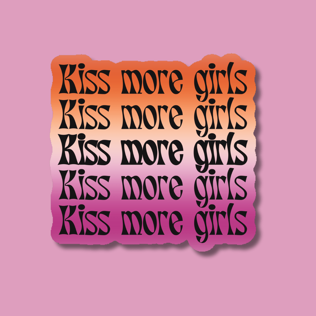 Kiss More Girls Lesbian LGBTQ+ Pride Sticker - Spiral Circle