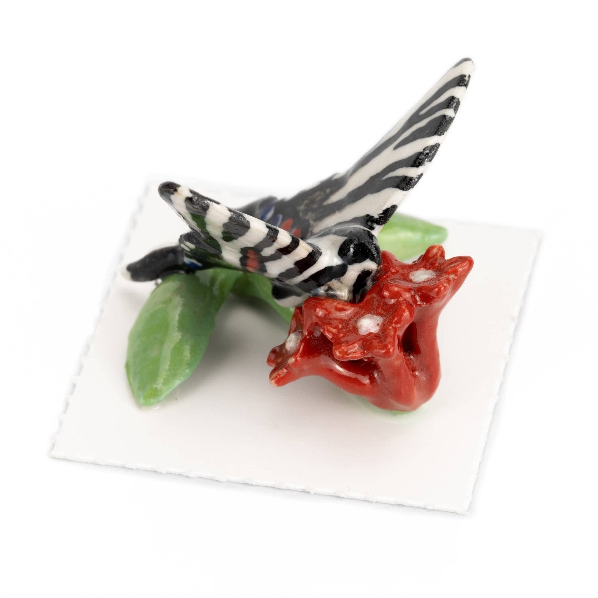 Kite Zebra Swallowtail Butterfly Porcelain Miniature - Spiral Circle
