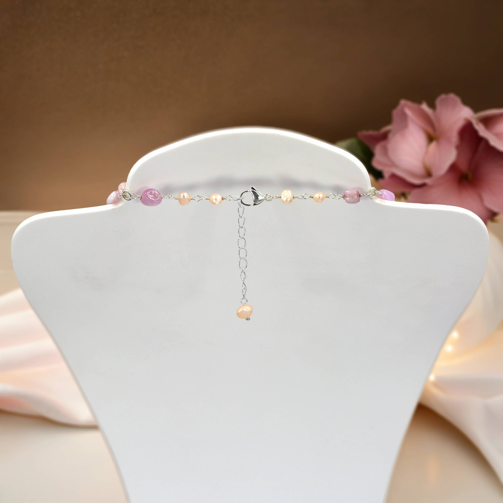 Kunzite and Rose Quartz Pendant Necklace - Spiral Circle