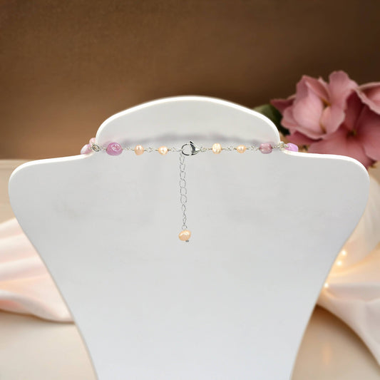 Kunzite and Rose Quartz Pendant Necklace - Spiral Circle