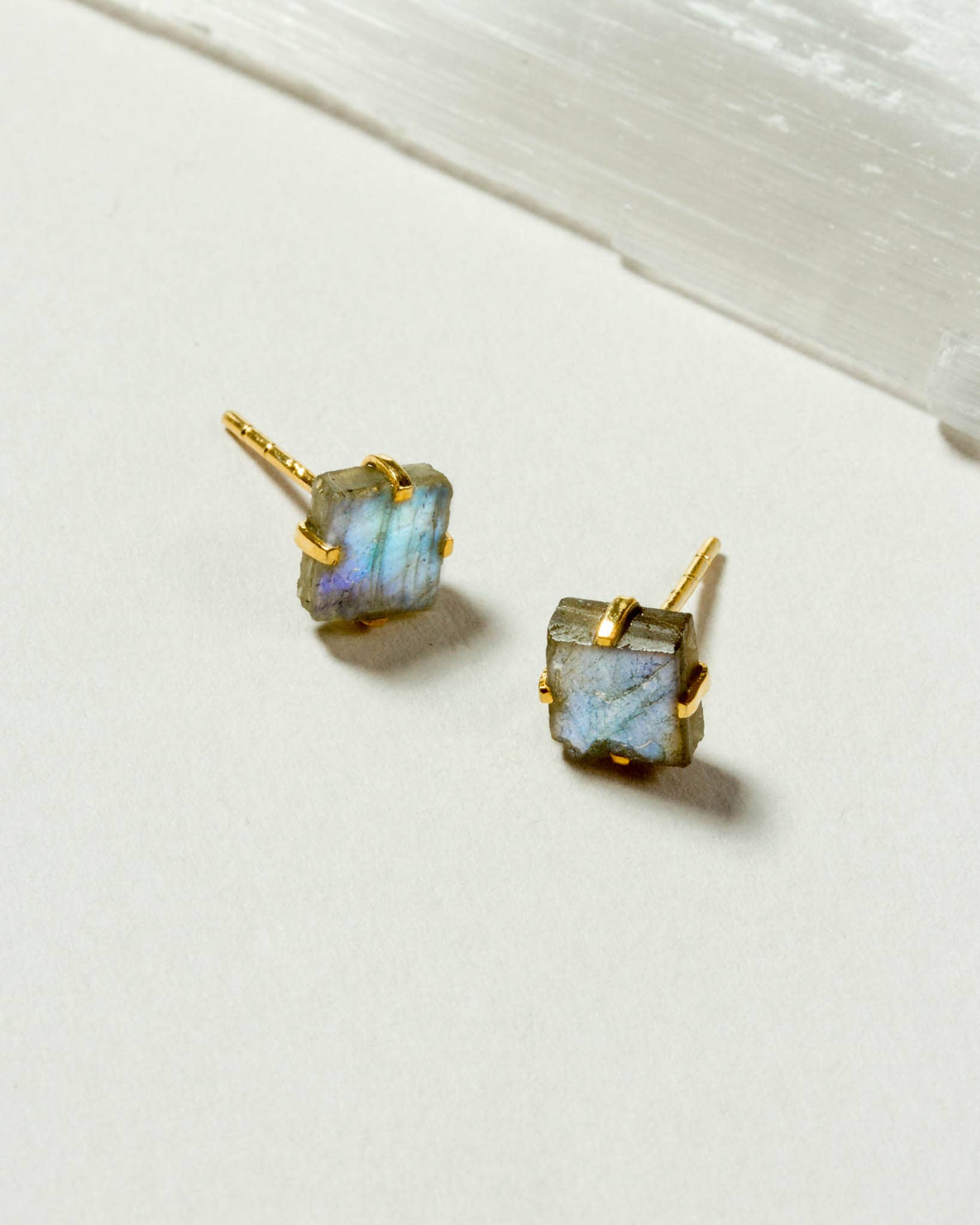 Labradorite Beauty Post Earrings | 14KT Gold Plated - Spiral Circle