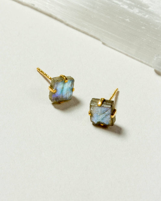 Labradorite Beauty Post Earrings | 14KT Gold Plated - Spiral Circle
