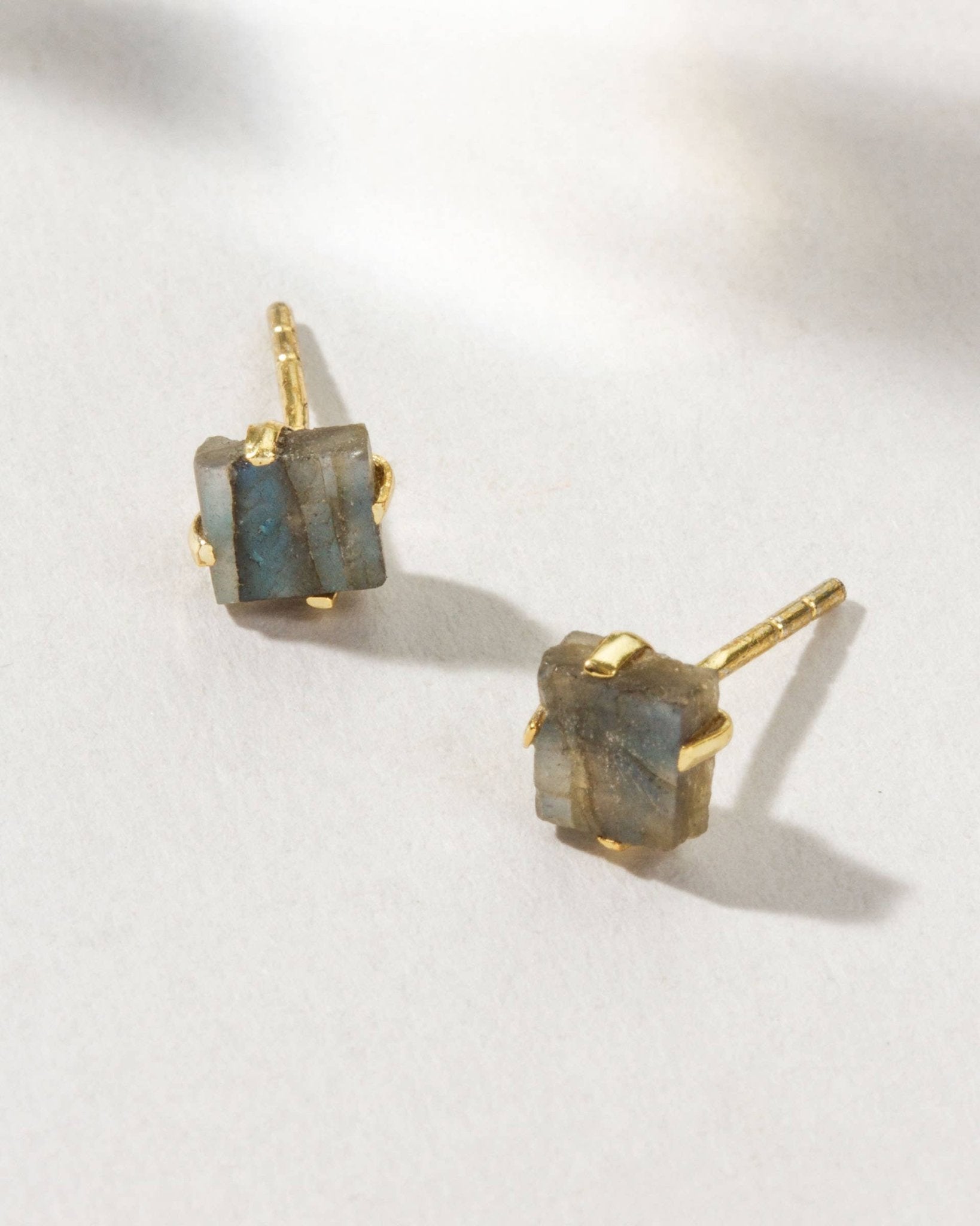 Labradorite Beauty Post Earrings | 14KT Gold Plated - Spiral Circle