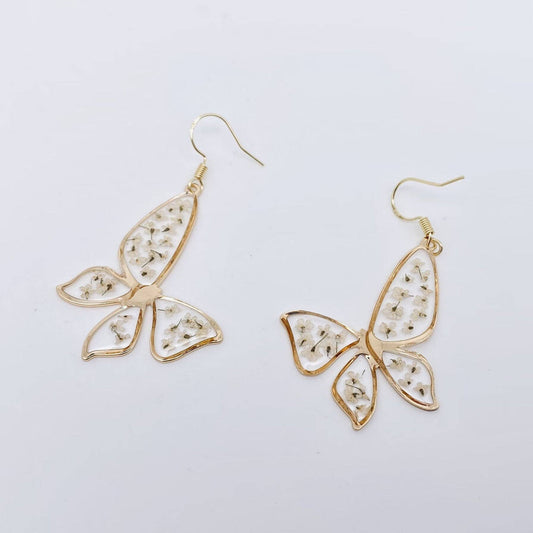 Lace Butterfly | Dried Flower Earrings - Spiral Circle