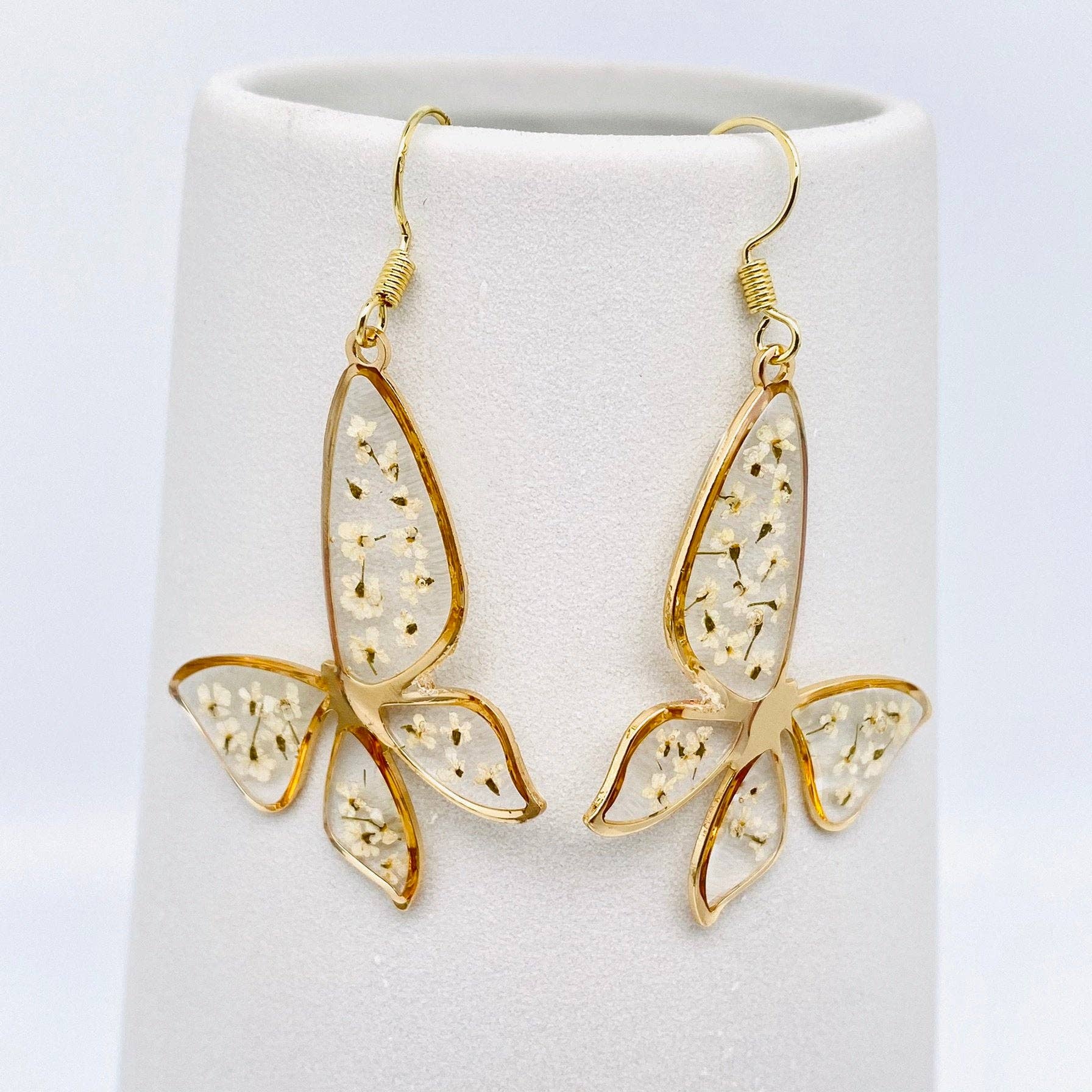 Lace Butterfly | Dried Flower Earrings - Spiral Circle