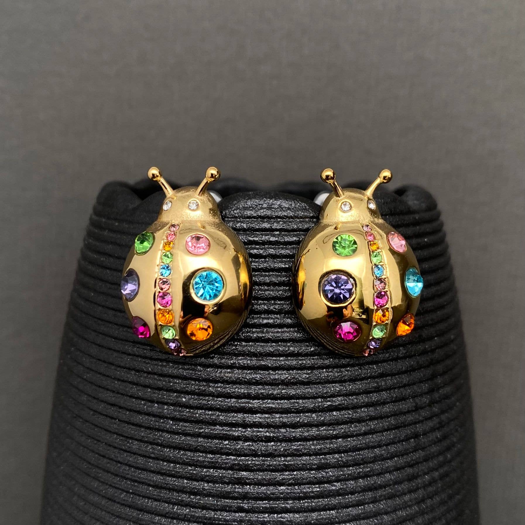 Ladybug 18K Gold Plated Earrings - Spiral Circle