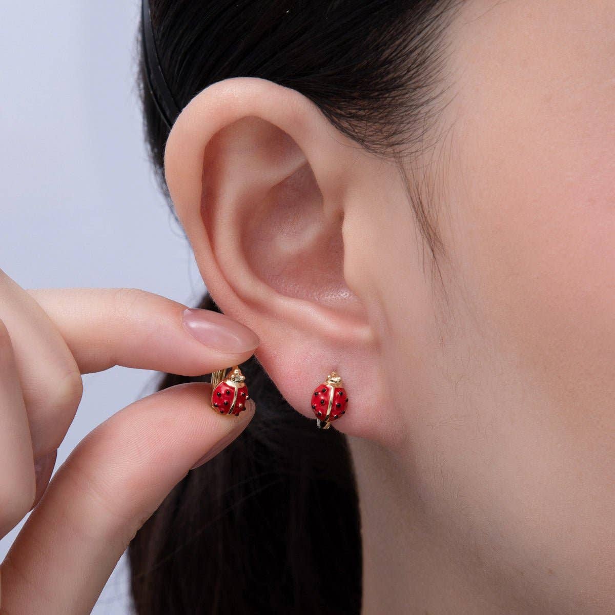 Ladybug Enamel Earrings - Spiral Circle