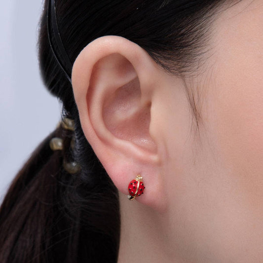 Ladybug Enamel Earrings - Spiral Circle