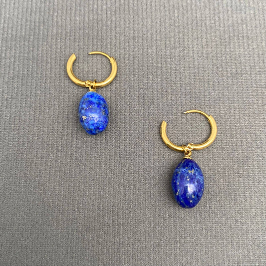Lapis Lazuli Earrings | 18K Gold Plated Stainless Steel | Huggie - Spiral Circle