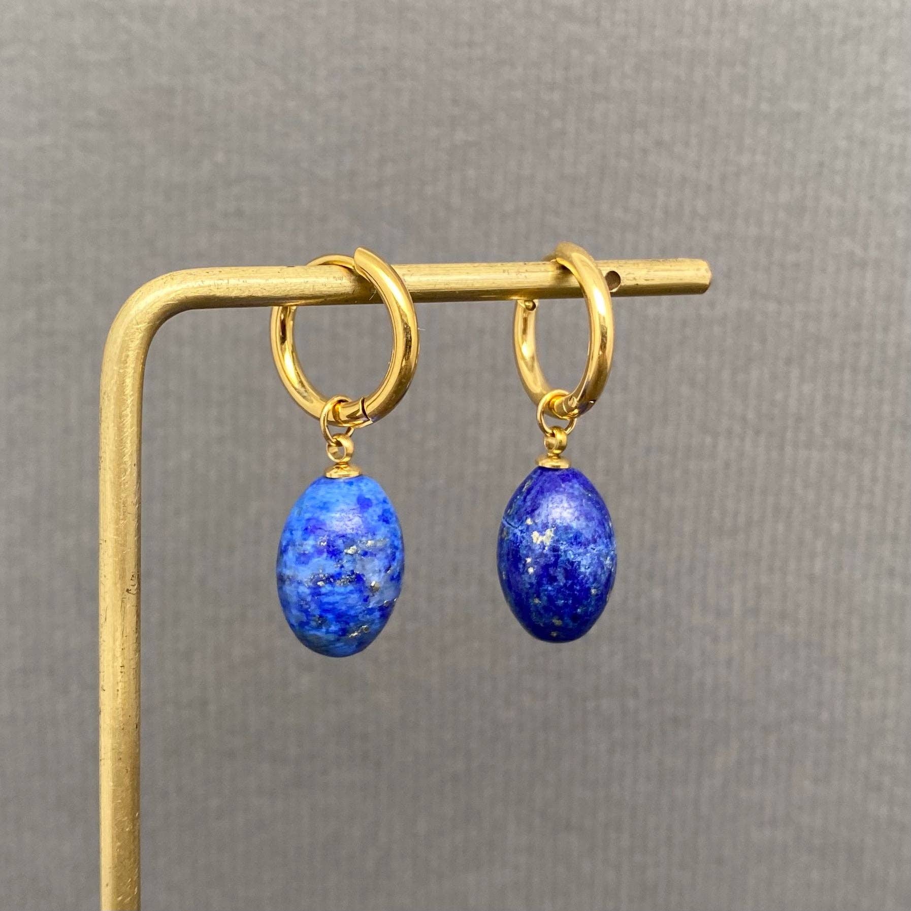 Lapis Lazuli Earrings | 18K Gold Plated Stainless Steel | Huggie - Spiral Circle