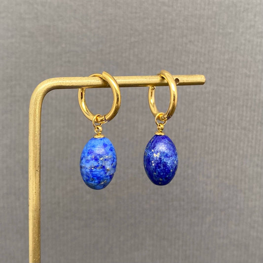 Lapis Lazuli Earrings | 18K Gold Plated Stainless Steel | Huggie - Spiral Circle