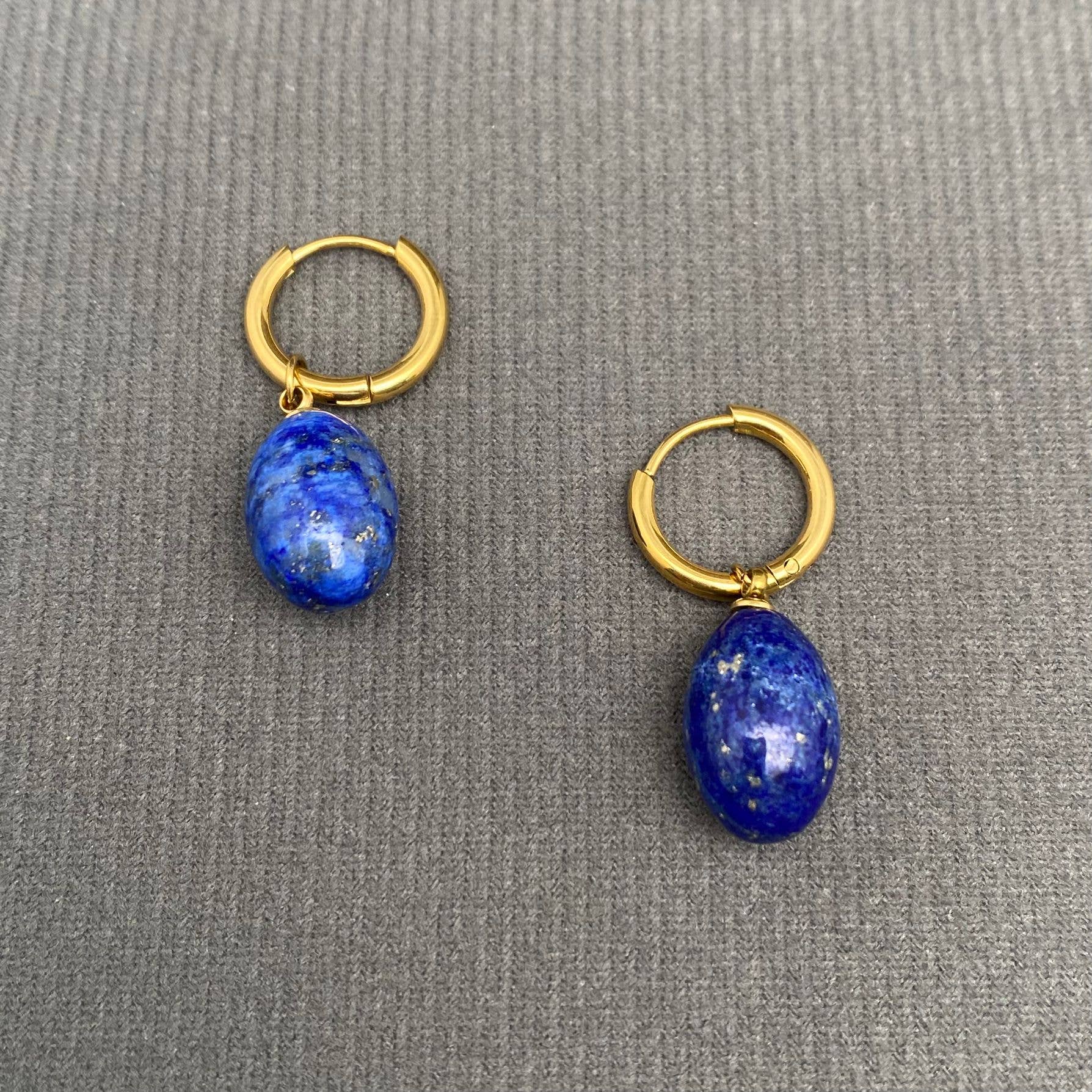 Lapis Lazuli Earrings | 18K Gold Plated Stainless Steel | Huggie - Spiral Circle