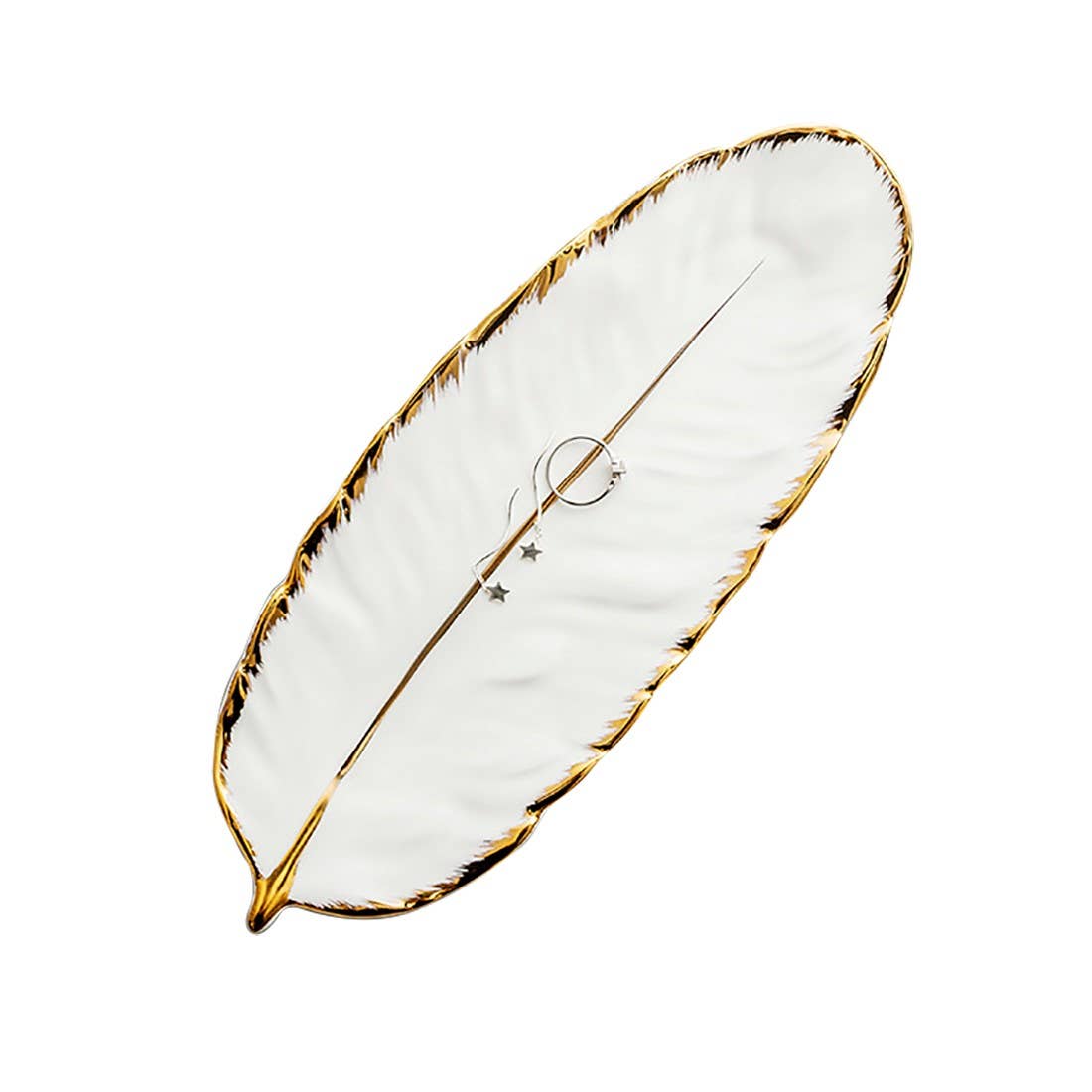 Large Feather Trinket Dish - White - Spiral Circle