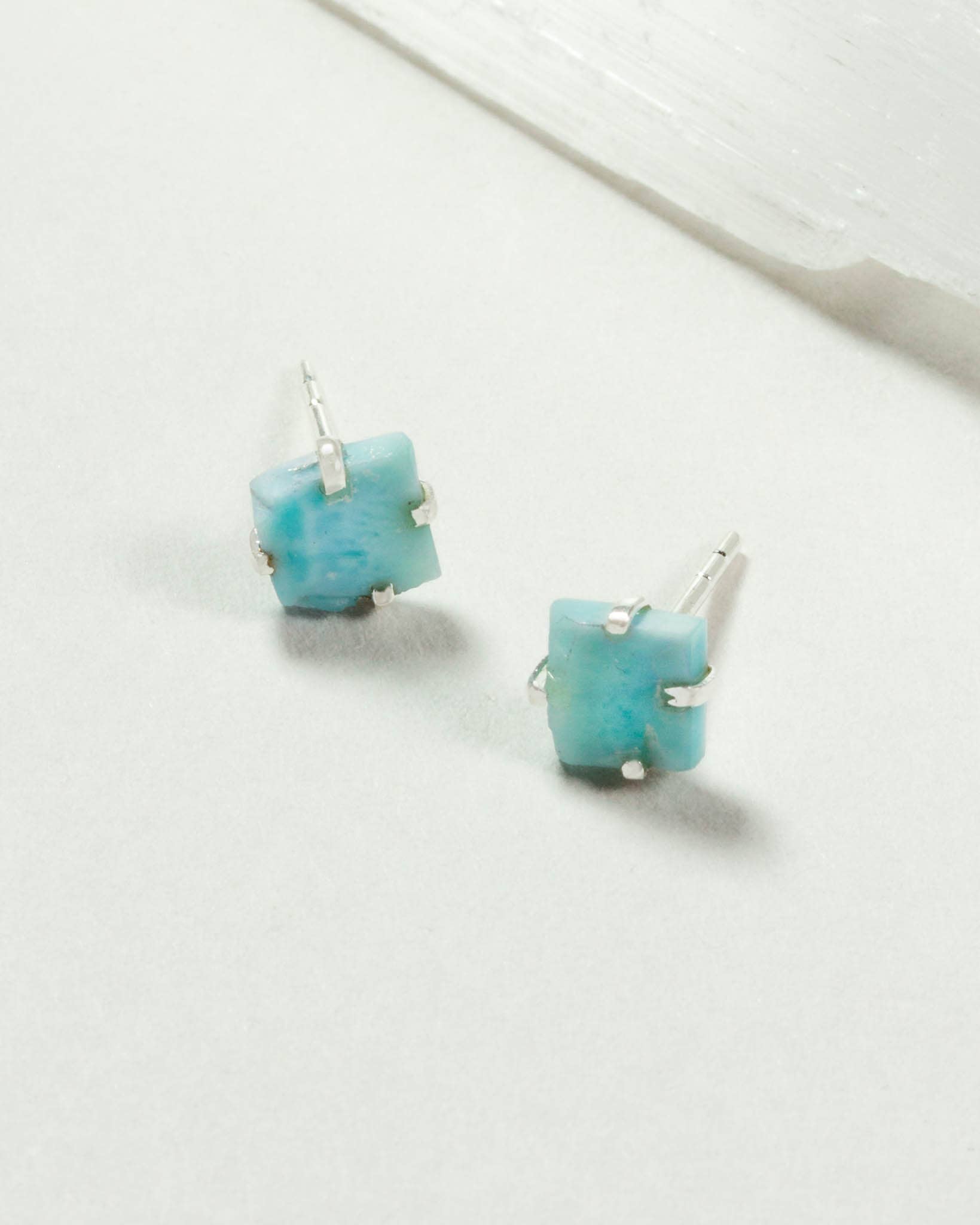 Larimar Beauty Post Earrings | Sterling Silver - Spiral Circle