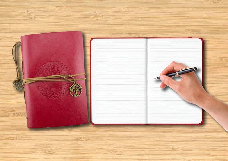 Leatherette Journal - Tree of Life - Red - Spiral Circle