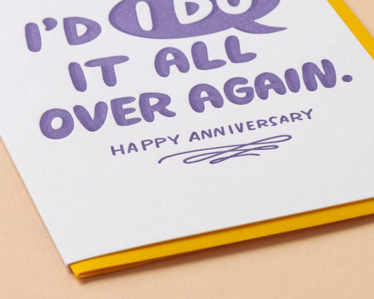 Letterpress Anniversary Card—I'd "I DO" It Again (Clever) - Spiral Circle