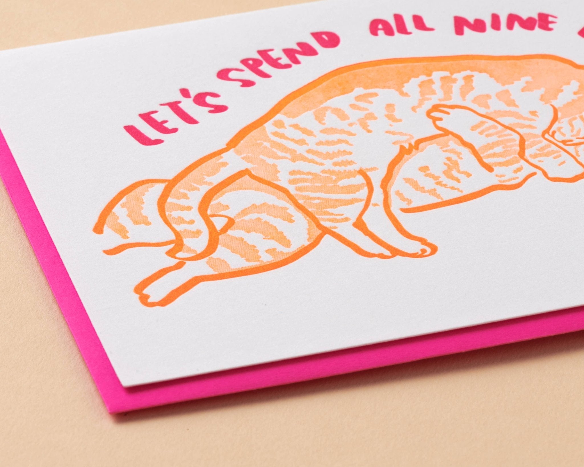 Letterpress Love or Anniversary Card—All Nine Lives (Cats) - Spiral Circle