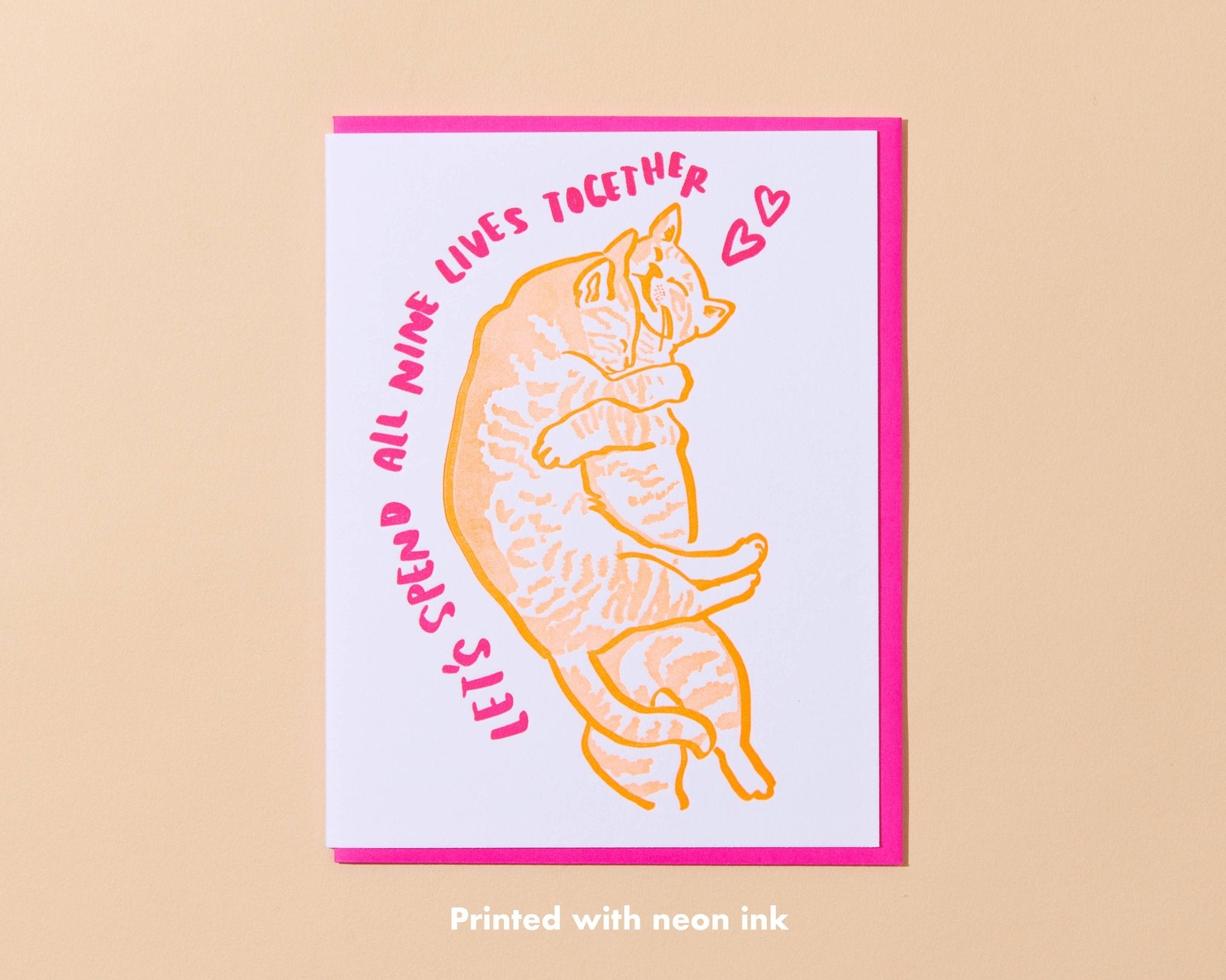 Letterpress Love or Anniversary Card—All Nine Lives (Cats) - Spiral Circle