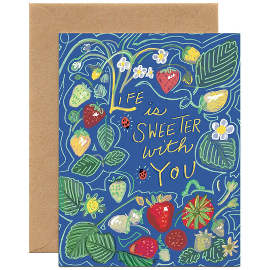 Life Is Sweeter With You (Strawberries and Ladybugs) | Valentine's Day, Love, Friendship, Birthday, Thank you Card - Spiral Circle