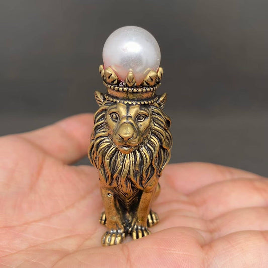 Lion Wearing A Crown | Brass Figurine - Spiral Circle