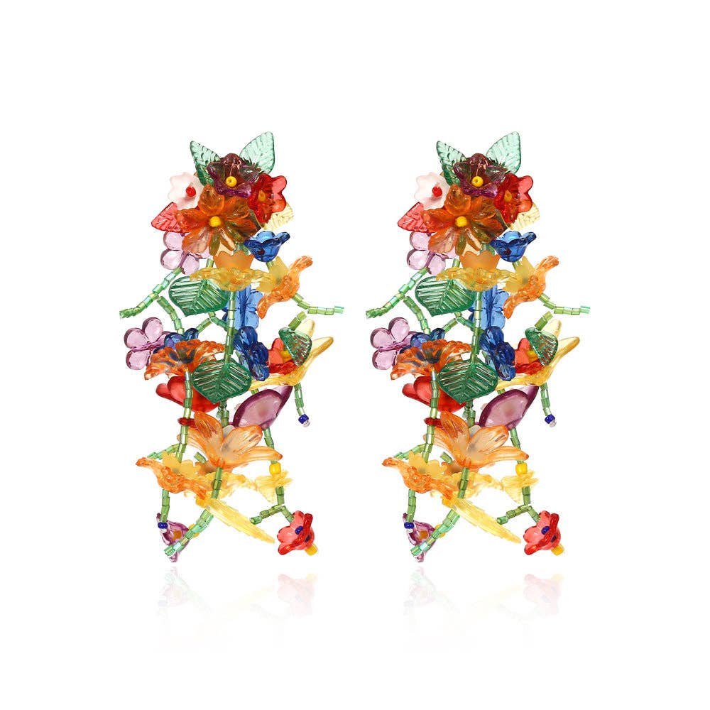 Long Flower Tassel Earrings - Spiral Circle