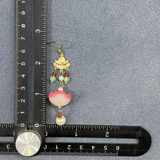Lotus & Agate Earrings - Spiral Circle