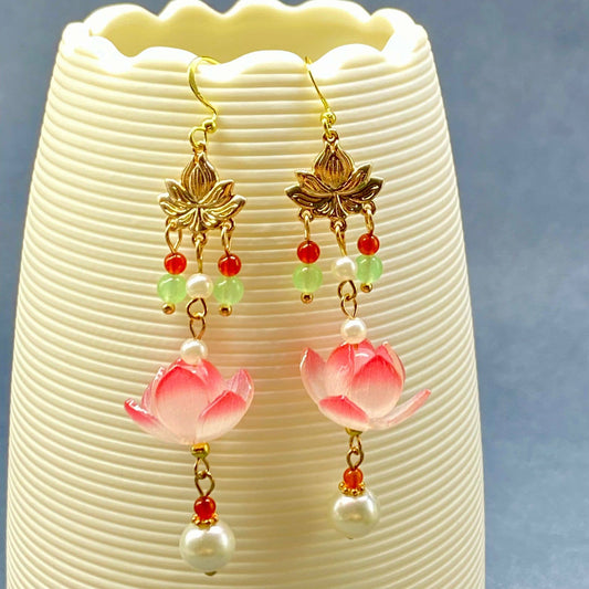Lotus & Agate Earrings - Spiral Circle