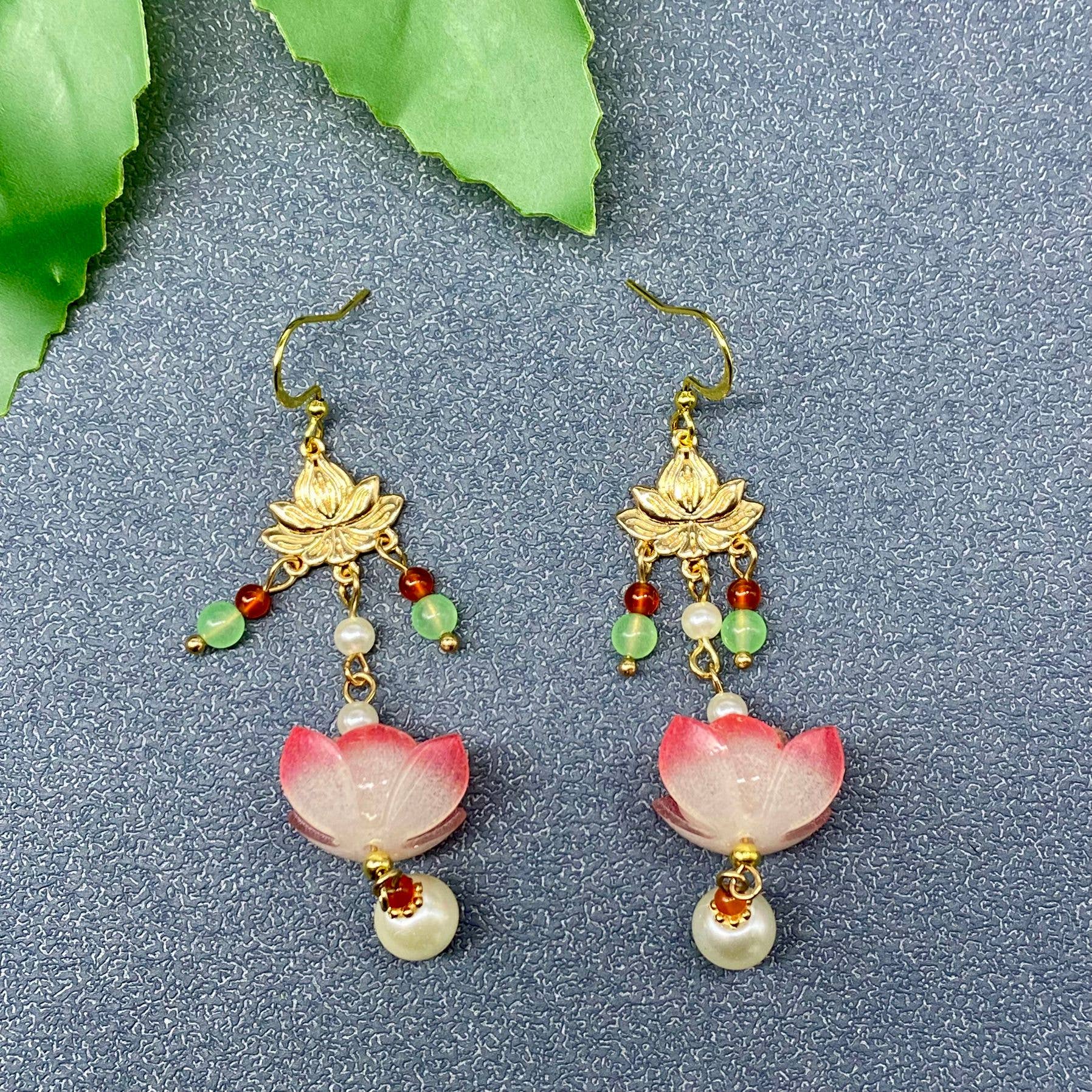 Lotus & Agate Earrings - Spiral Circle