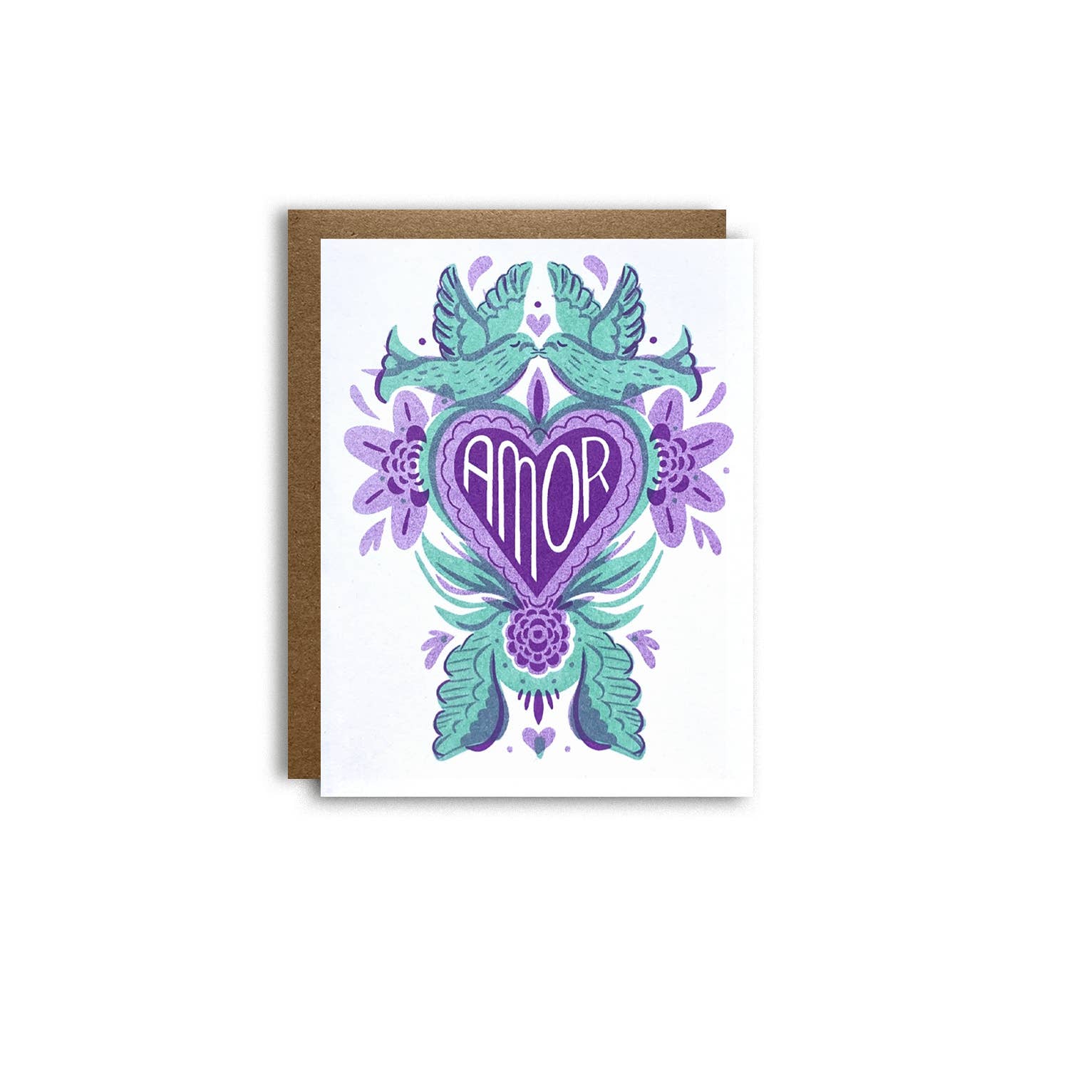 Love Birds "Amor" Spanish  Risograph Greeting Card - Spiral Circle