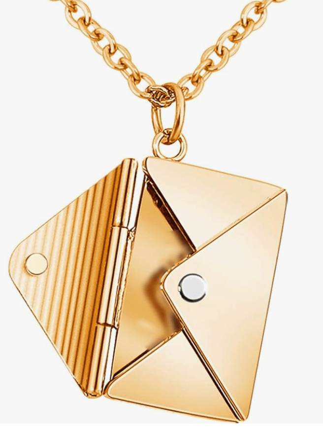 Love Letter Steel Envelope and Letter Necklace - Spiral Circle