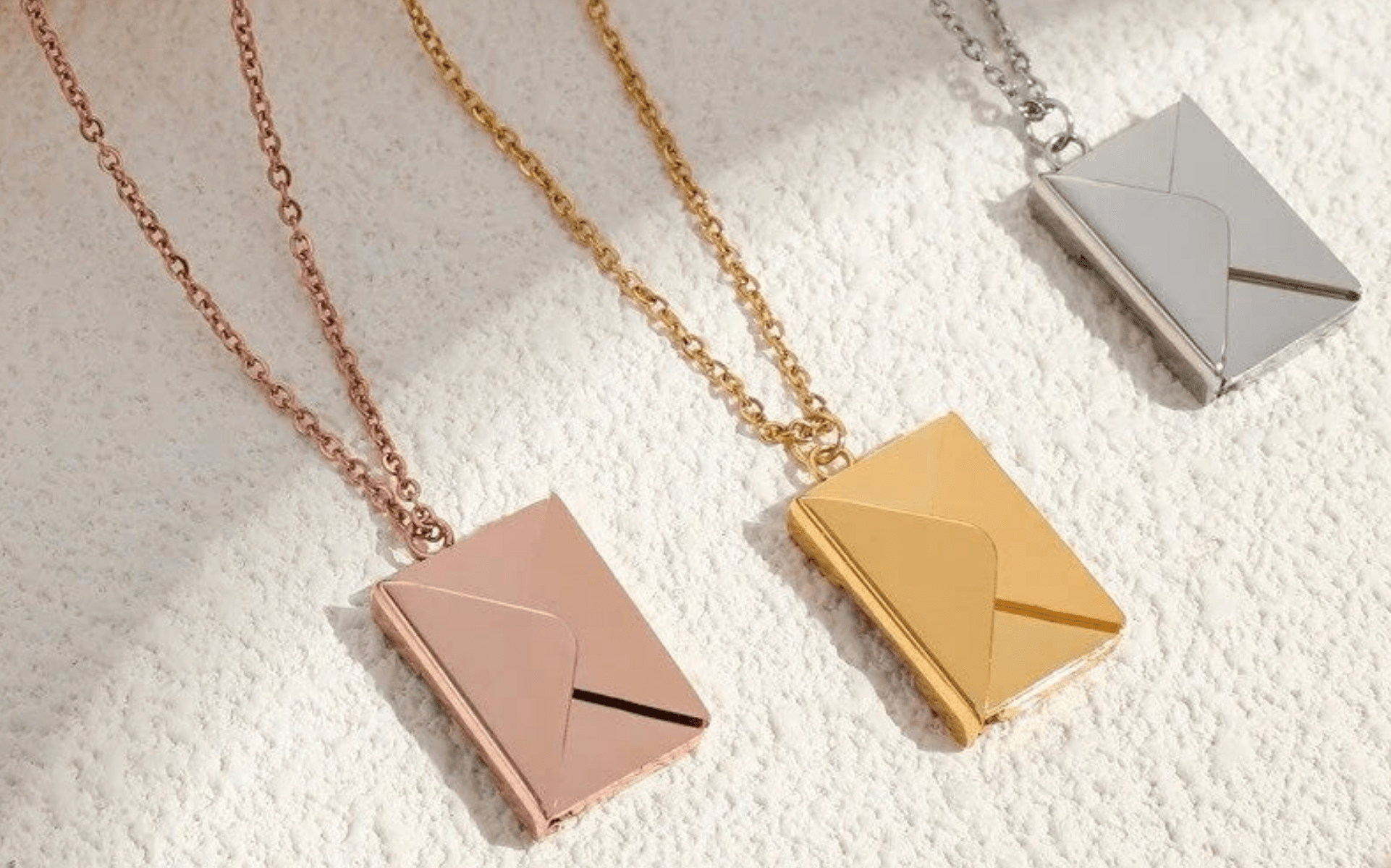 Love Letter Steel Envelope and Letter Necklace - Spiral Circle