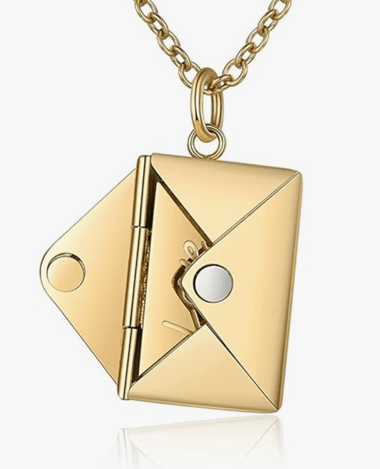 Love Letter Steel Envelope and Letter Necklace - Spiral Circle