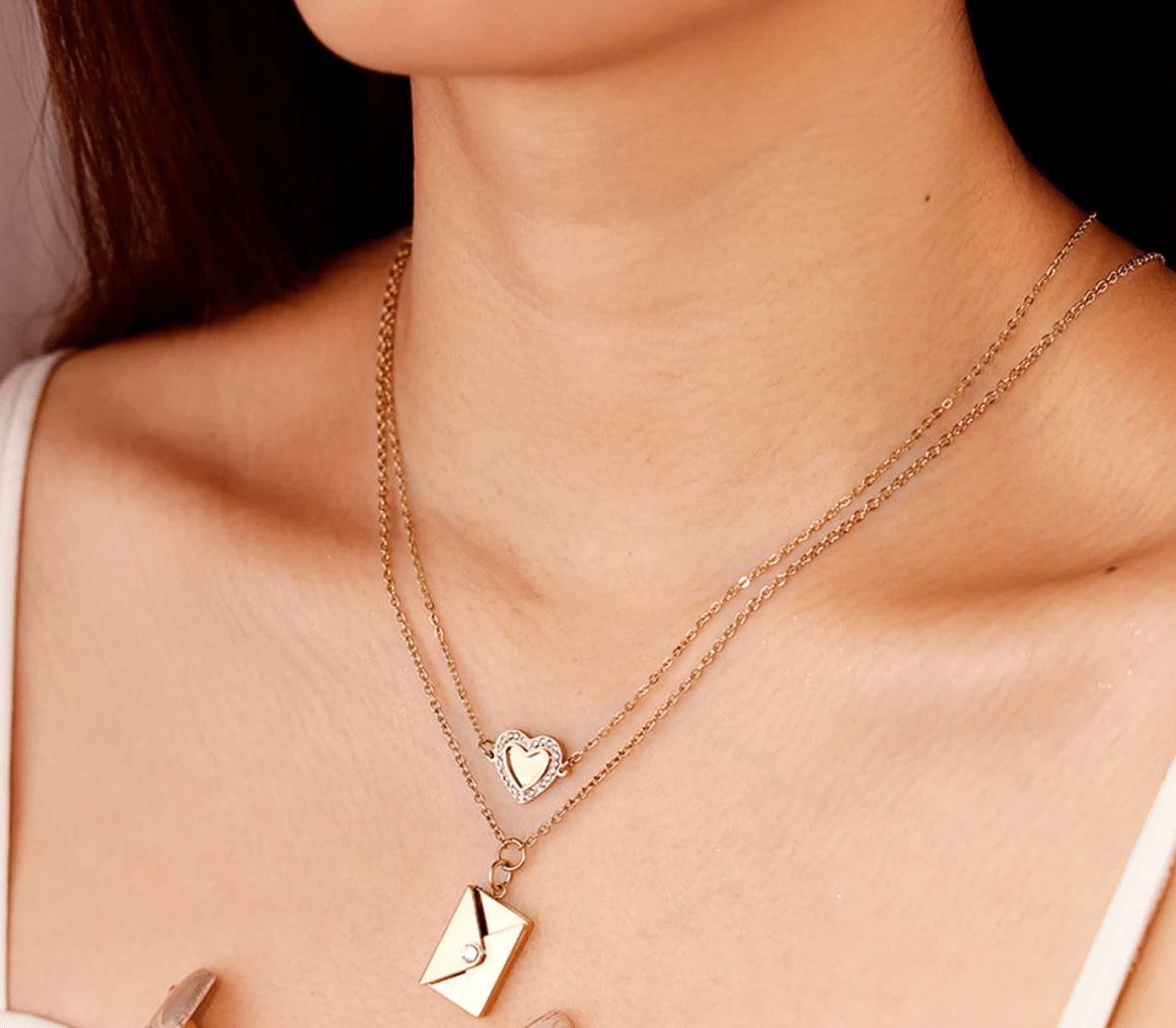 Love Letter Steel Envelope and Letter Necklace - Spiral Circle