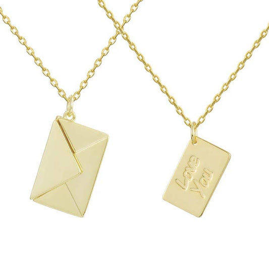 Love Letter Steel Envelope and Letter Necklace - Spiral Circle