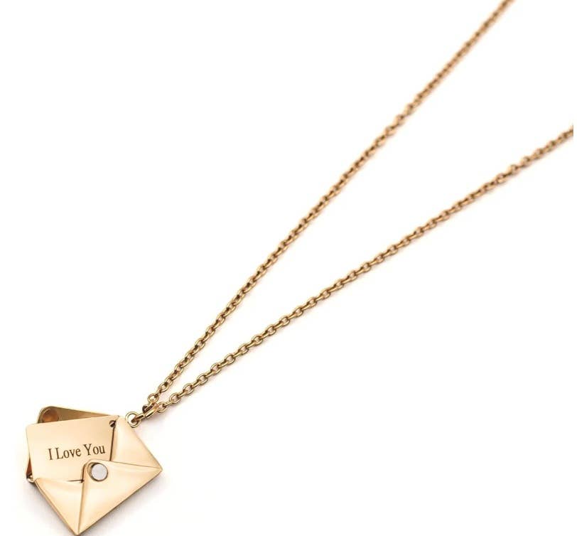 Love Letter Steel Envelope and Letter Necklace - Spiral Circle