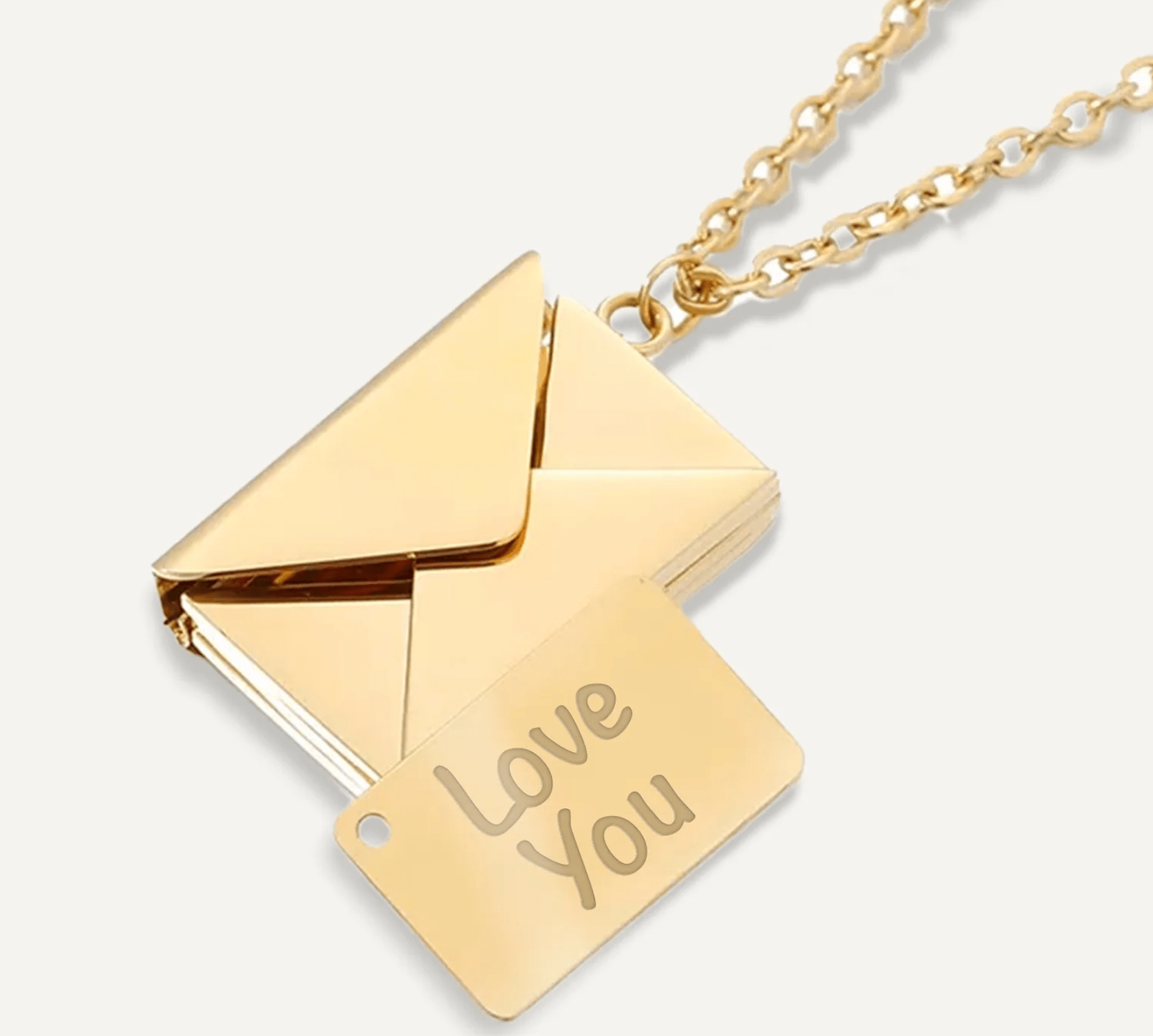 Love Letter Steel Envelope and Letter Necklace - Spiral Circle