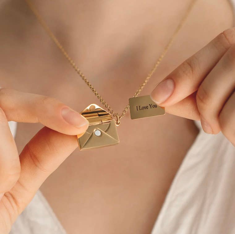 Love Letter Steel Envelope and Letter Necklace - Spiral Circle