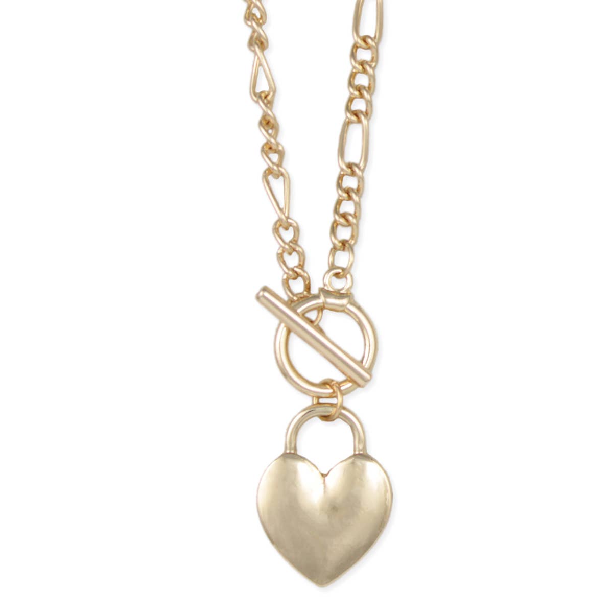 Love Lock Gold Heart Toggle Necklace - Spiral Circle