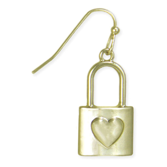 Love Locked Gold Heart Lock Earrings - Spiral Circle