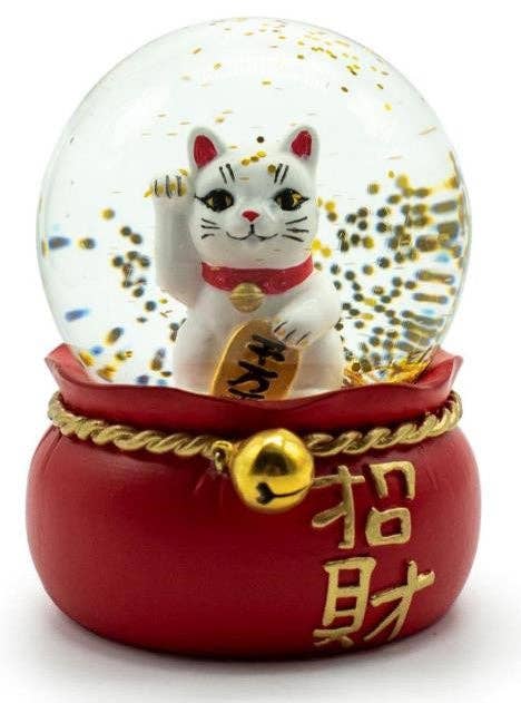 Lucky Cat Snow Globe - Spiral Circle